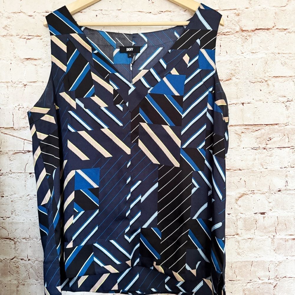 DKNY sleeveless satin geometric blouse